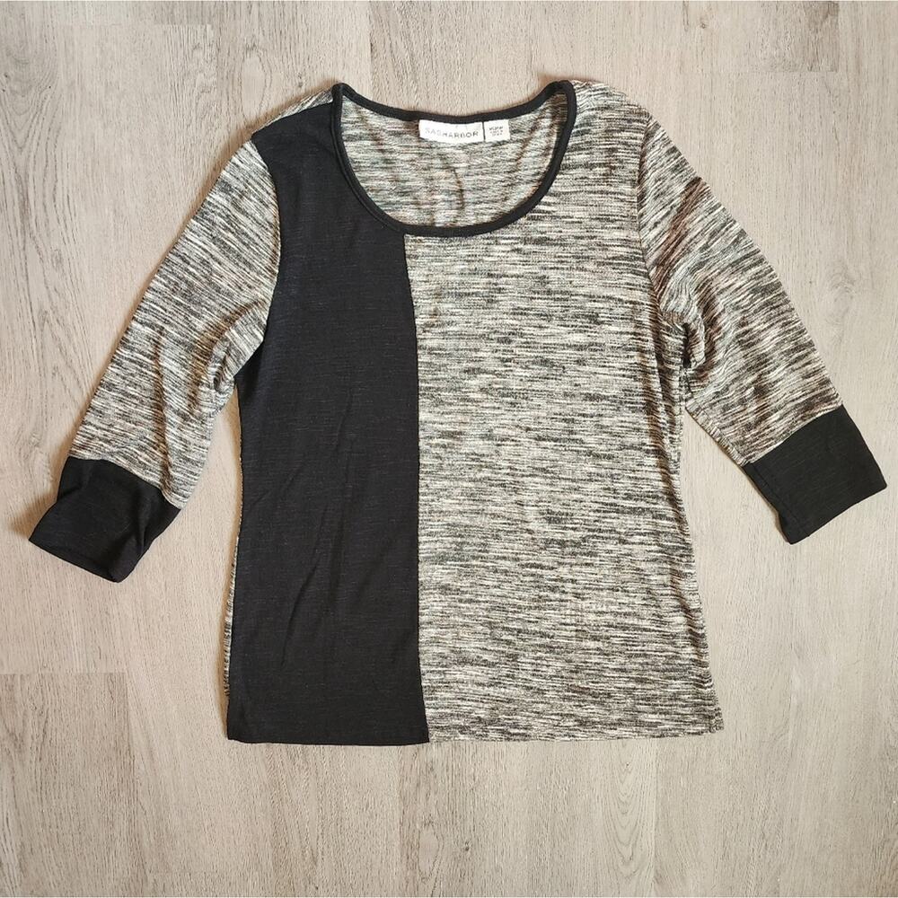 Sag Harbor Women's Half Sleeve Scoop Neck Marled Color Block Pullover Top Medium